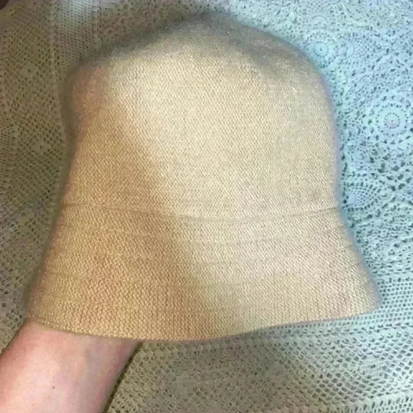 Camel color angora blend knit bucket hat - Picture 2 of 3